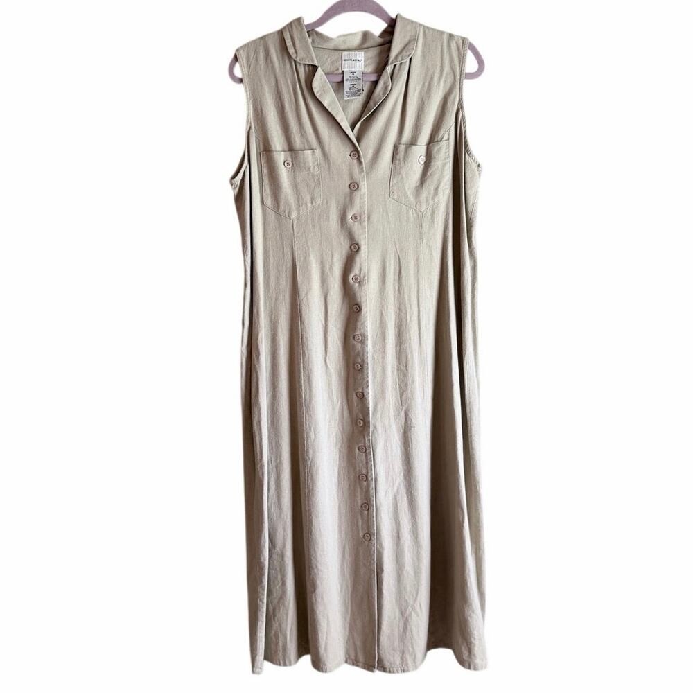 White stag natural tan linen blend button front midi dress plus size 18 collared